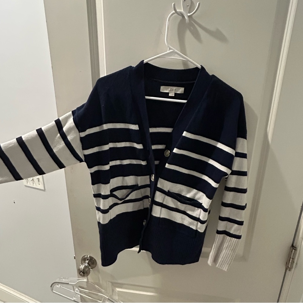 Navy and White Striped Cardigan